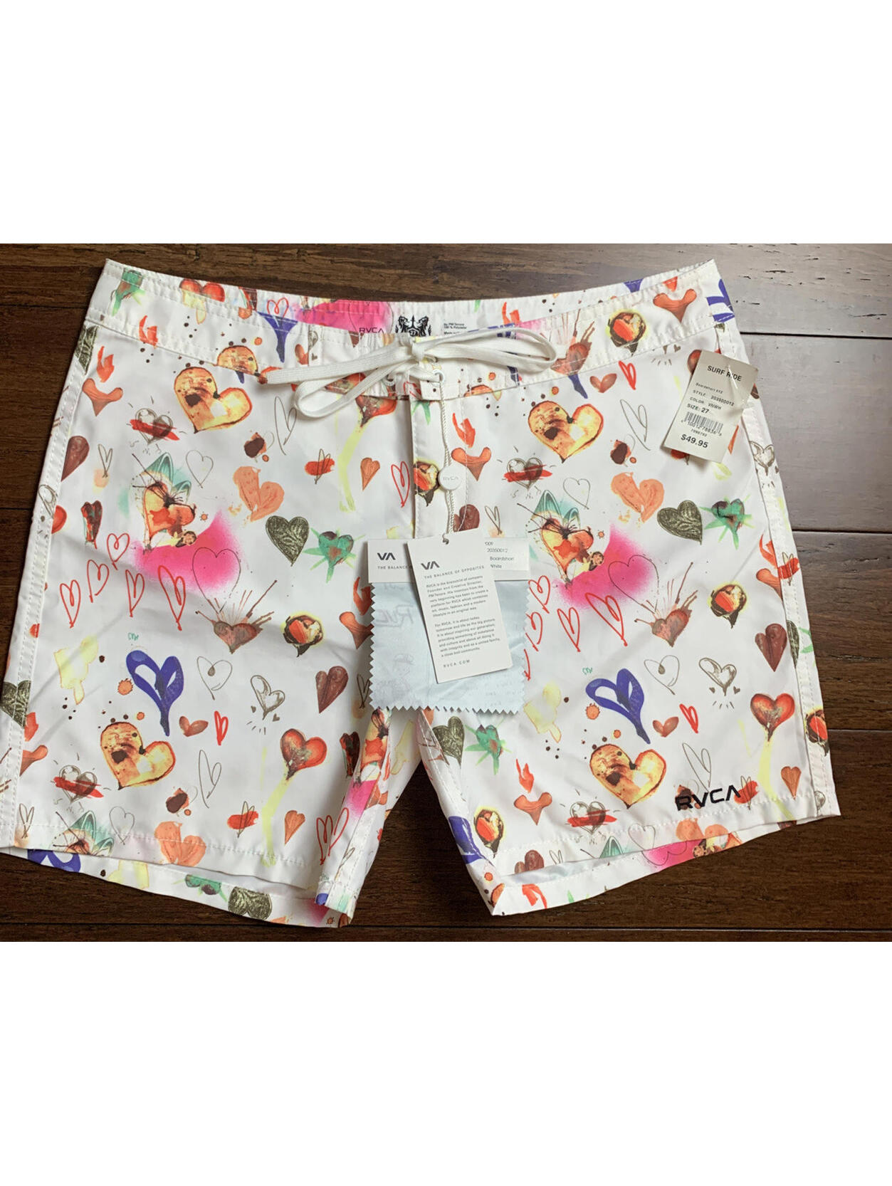 Rvca Xyz Women's Size 27 Board Short By Pm Tenore White W/ Hearts Nwt — image 2 of 8